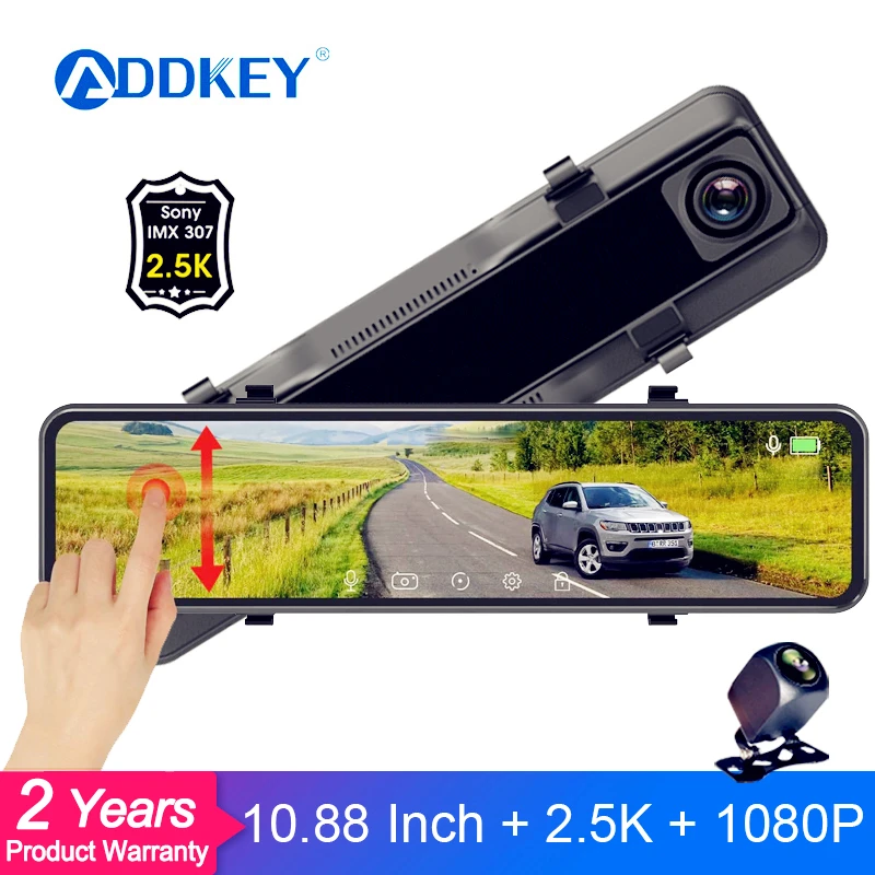 

Зеркало-видеорегистратор ADDKEY, 11,26 дюйма, IPS, 2,5 K + 1080P