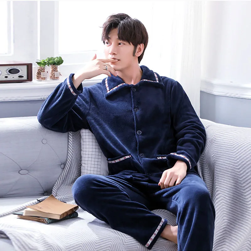 Новинка Осень зима 2021 мужской фланелевый пижамный комплект утепленная бархатная