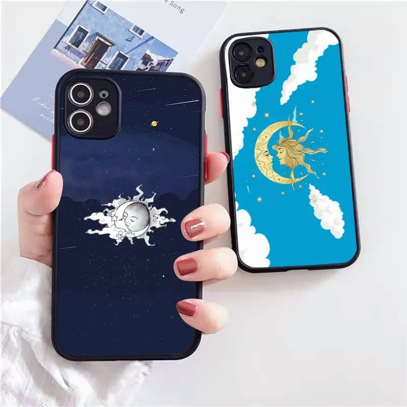 

Sun starry sky clouds blue Phone Case Matte Transparent for iPhone 7 8 11 12 s mini pro X XS XR MAX Plus cover funda