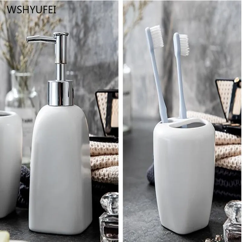 

5pcs ceramic bathroom wash set hotel hotel household mouthwash cup soap dish toothbrush holder lotion bottle bathroom supplies