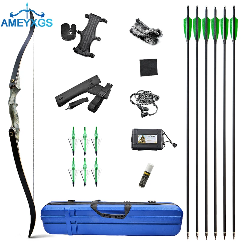 

60inch Archery Recurver Bow Set 25-60lbs Black Traditional Hunting Bow Protection Tools Outdoor Shooting Practice Accessories