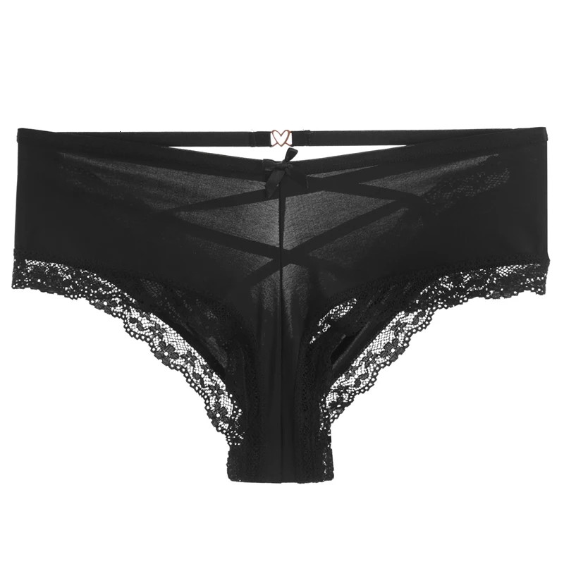 

European Back Cross Bandage Hollow Out Sexy Panties Lace Edge Seamless Underwear Women Transparent Lingerie Solid Briefs Thong