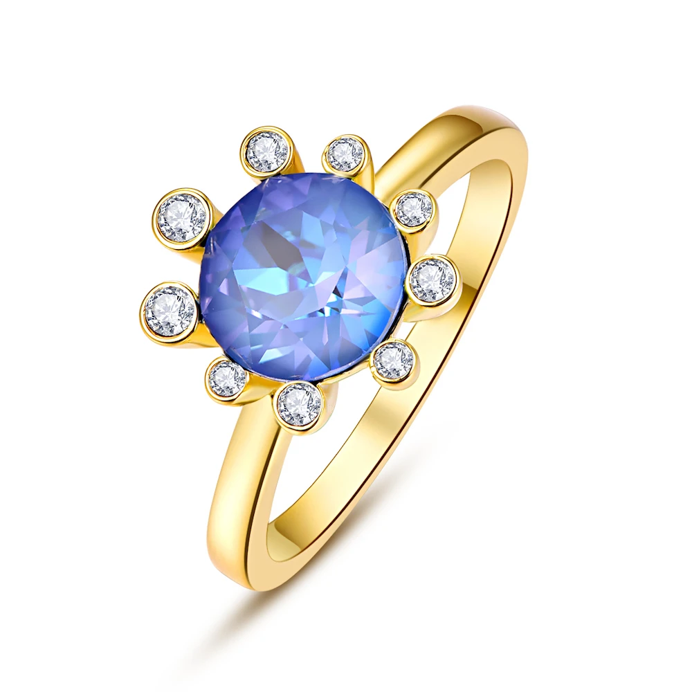Кристаллы от Swarovski Glod цветные кольца Цветы для женщин элегантное кольцо Новая мода Роскошные женские кольца Свадебные украшения - Цвет основного камня: Crystal L143D