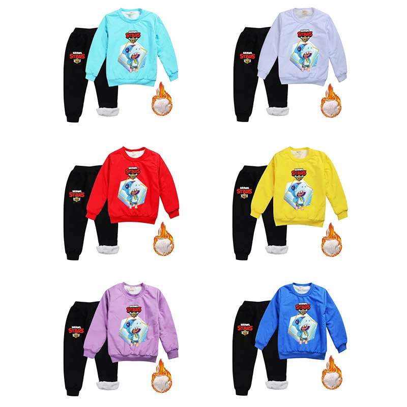 Barato Sudadera De Forro Polar Con Dibujos De Brawl Stars Para Niños, Sudadera Con Capucha De Manga Larga Y Pantalón, Ropa De Invierno Para Niñas, Regalo De Navidad