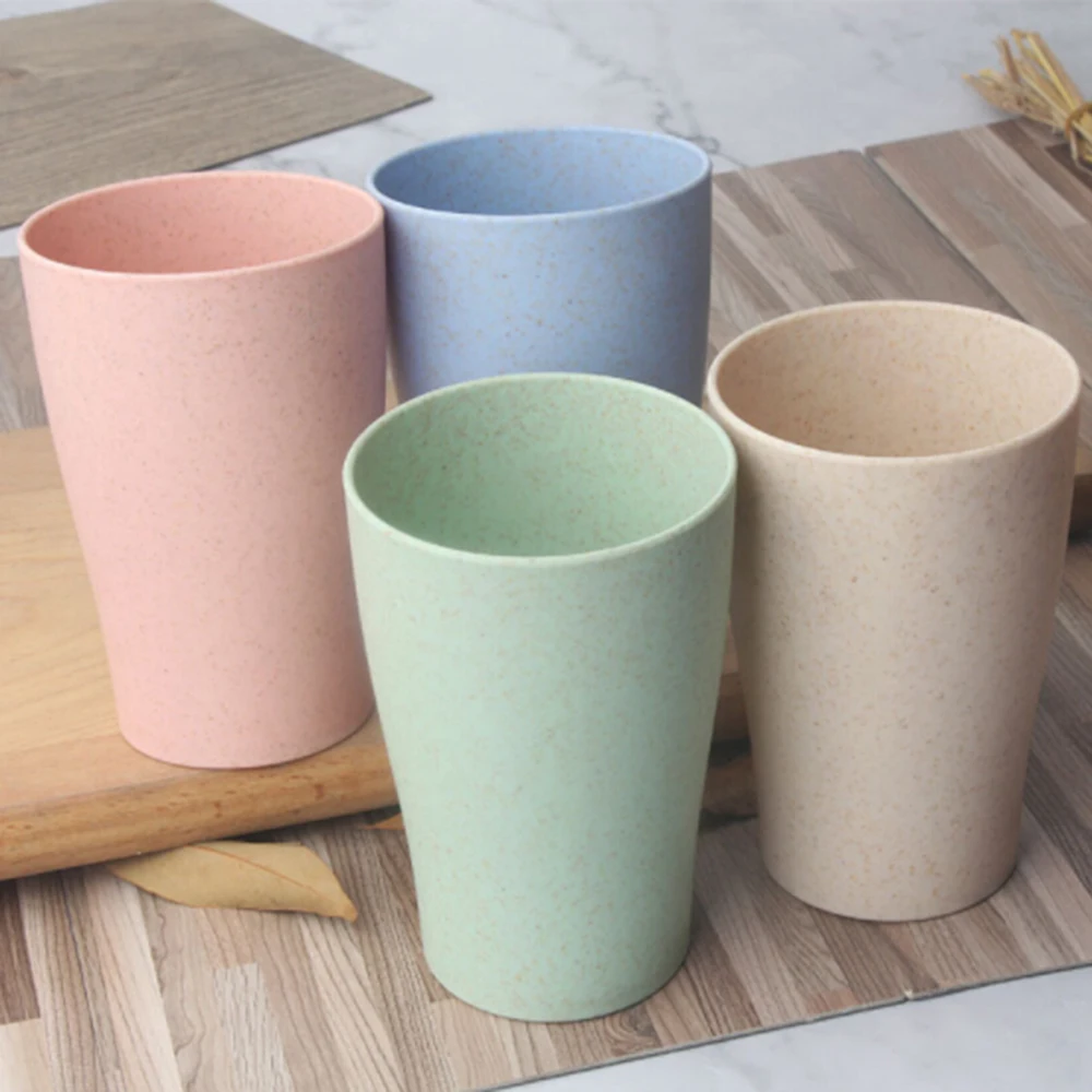 

New 4Pcs Wheat Straw Water Cup Multi-Functional Coffee Glue Plastic Cup Drinking Glass Kids Cups Reusable Bright