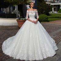 luxury wedding dresses half sleeve boat neck lace applique sweetheart prom gowns button court train robe de mari%c3%a9e