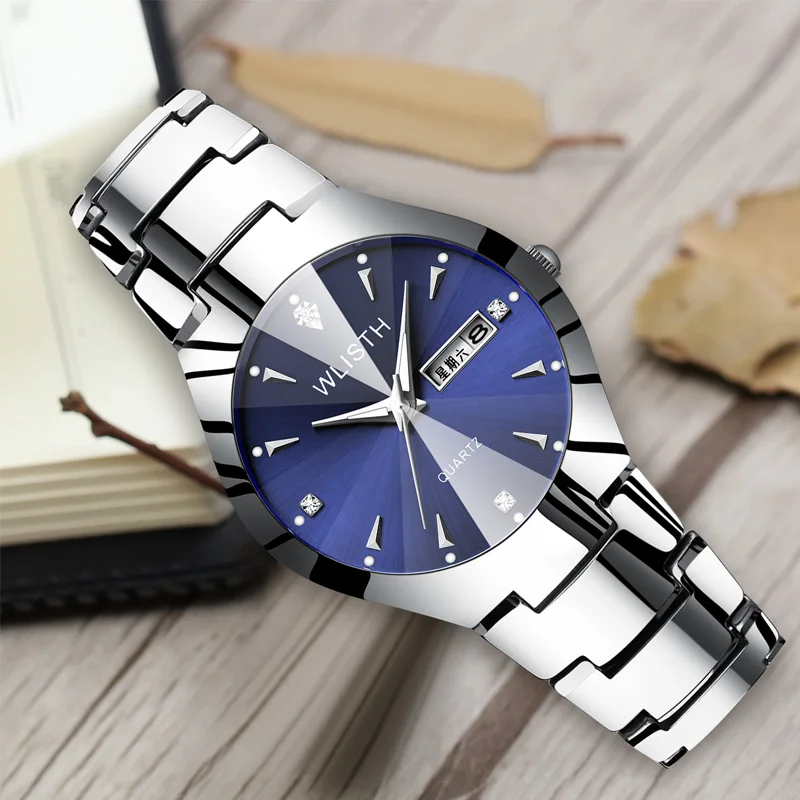 

WLISTH Men Watch Tungsten Steel Lovers Rose Women Couple Watches Chinese-English Calendar Quartz Clock Waterproof Couple Watch