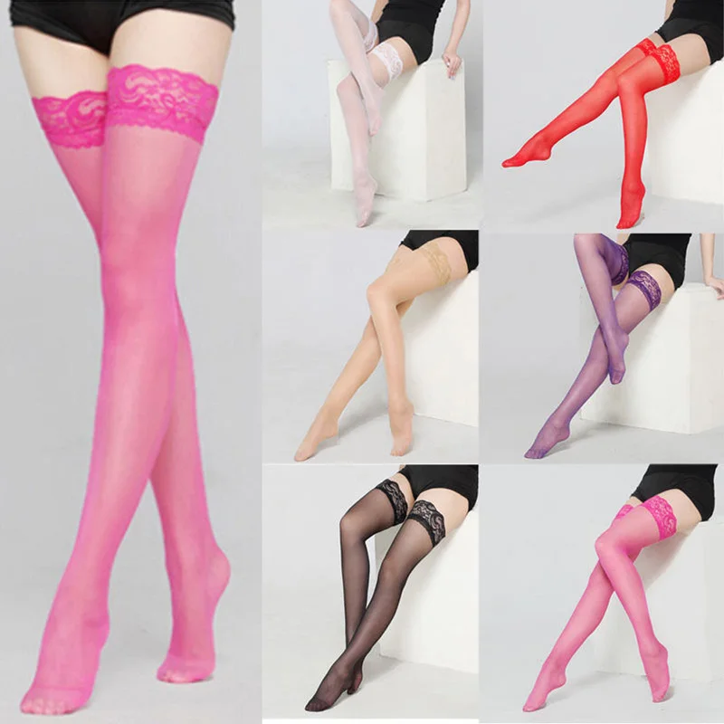 

Women Stockings Female Sheer Lace Top Stay Thigh High Hold-up Pantyhose Sexy Ladies Girls Elastic Knee High Hot Thigh Hosiery