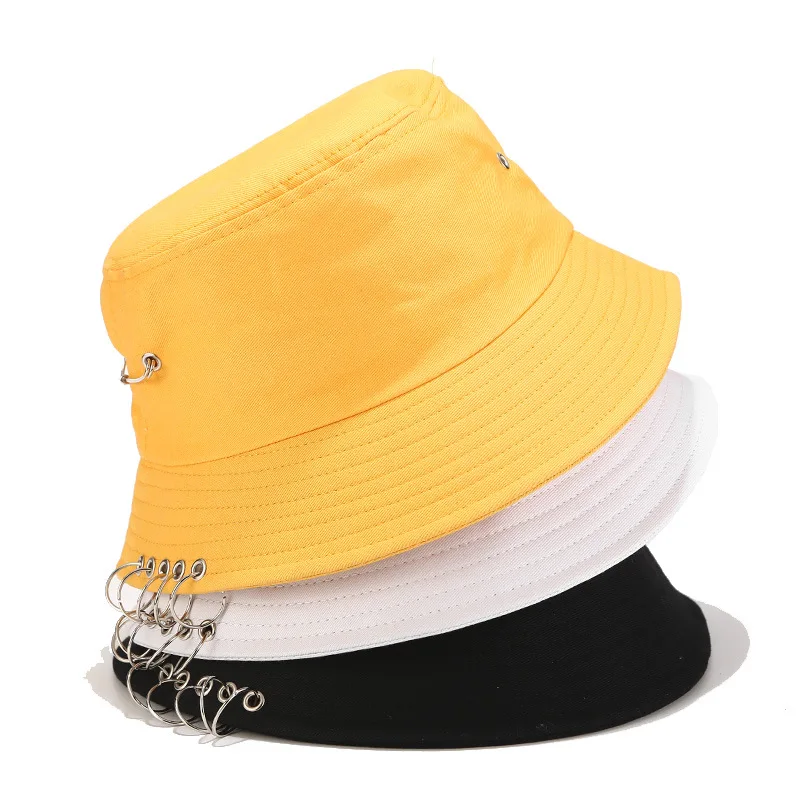 

Personality Punk Ring Pin Decoration Male Hat Male Iron Ring Basin Cap Female Spring and Summer Simple Solid Color Sun Hat
