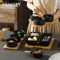 fancity japanese style tableware household divided plate creative ceramic divided small bowl snack nuts dried fruit divided