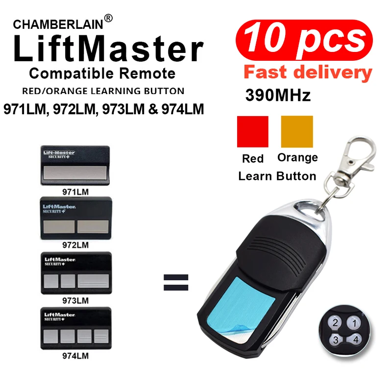 

Пульт дистанционного управления LIFTMASTER, 10x, открывалка для гаражных дверей, 971LM, 972LM, 973LM, 974LM, 390 МГц, передатчик для гаража