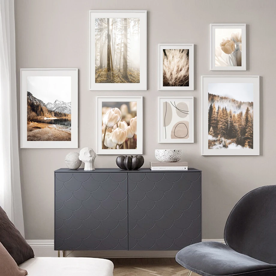 

Autumn Forest Fog Lake Reed Grass Flower Wall Art Canvas Painting Nordic Posters And Prints Wall Pictures For Living Room Decor