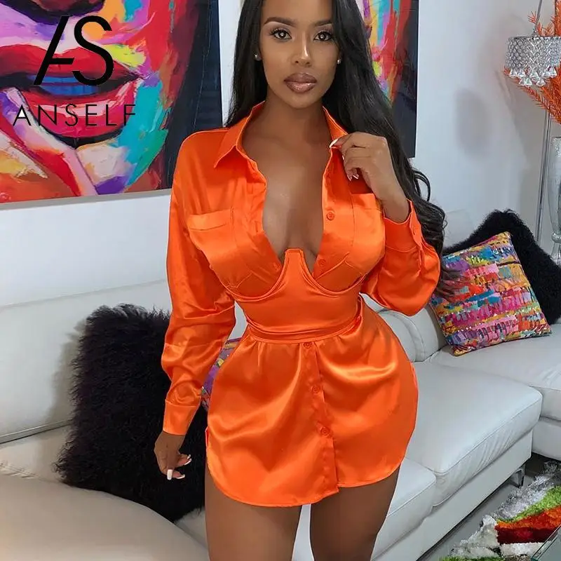 

Модная женская блузка, осенняя однотонная женская рубашка, шнуровка, пояс, отложной воротник, длинный рукав, пуговица, туника, Сексуальные в...