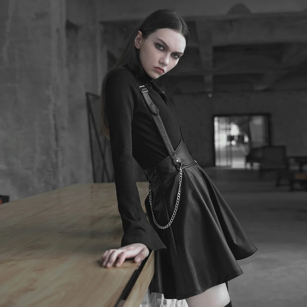 Женская короткая юбка в стиле панк-рейва из искусственной кожи с металлической