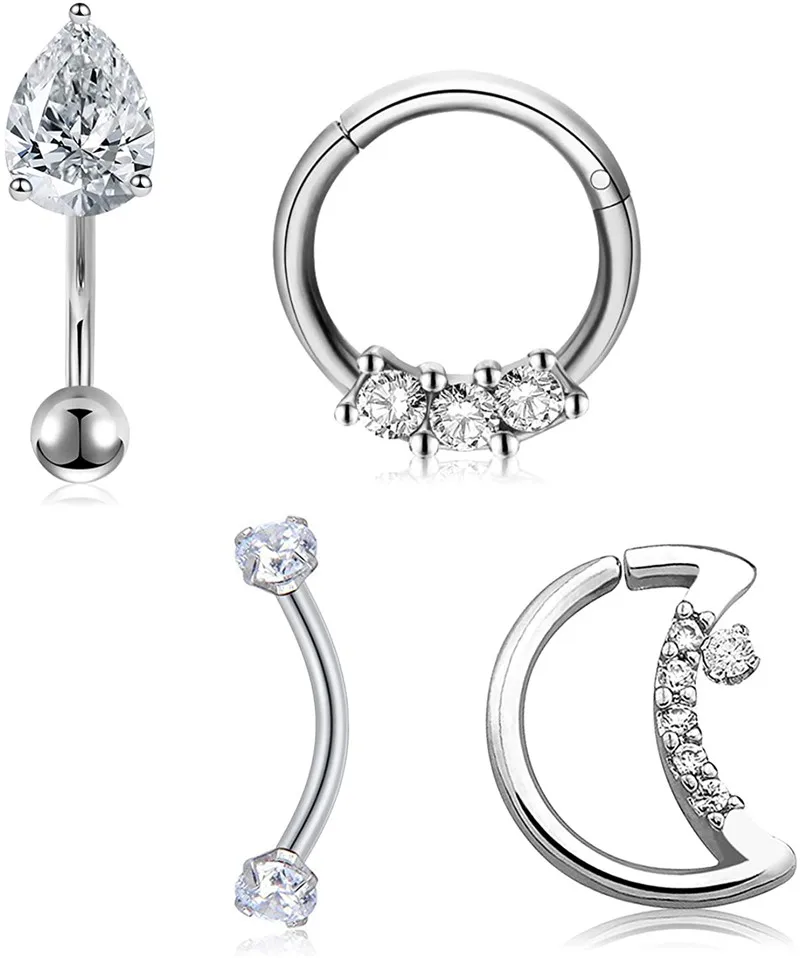 JFORYOU 4 шт. 16 г серьги кашки из хирургической стали в форме Луны с застежкой кольцо