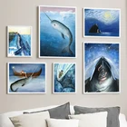 Картина на холсте с абстрактным китам в скандинавском стиле для детской комнаты, настенные картины с изображением космоса, для девочек, художественные плакаты и принты
