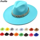 Головной убор унисекс с большой цепочкой, регулируемая шляпа в стиле унисекс с полями 9,5 см, новинка 2021, головной убор большого размера, Зимняя шляпа в стиле джаз коричневого цвета, кепка