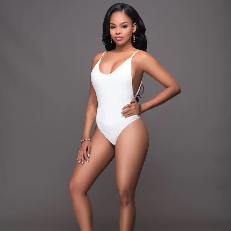 

2021 New One-Piece Swimwear Women White Bathing Suit Hollow Out Beachwear Female Backless Swimsuit Sexy Solid Triangle Bikini