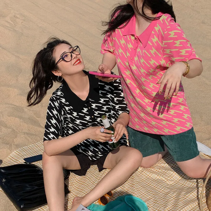 

Ice Silk Short Sleeve T-shirt Women's New Large Size Fat Mm THIN Polo Collar Top Foreign Style Shirt