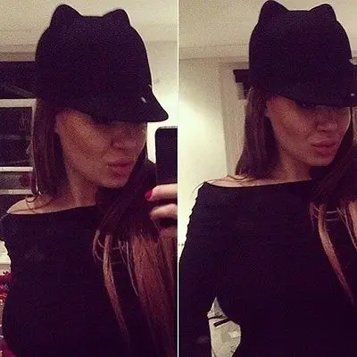 Новая модная женская зимняя теплая Круглая Шапка с кошачьими ушками шерстяная