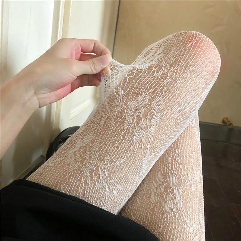 

Hollowed Out Lace Mesh Stockings Bottomed Pantyhose Retro Floral Rattan White Stocking Hot Classic Tights