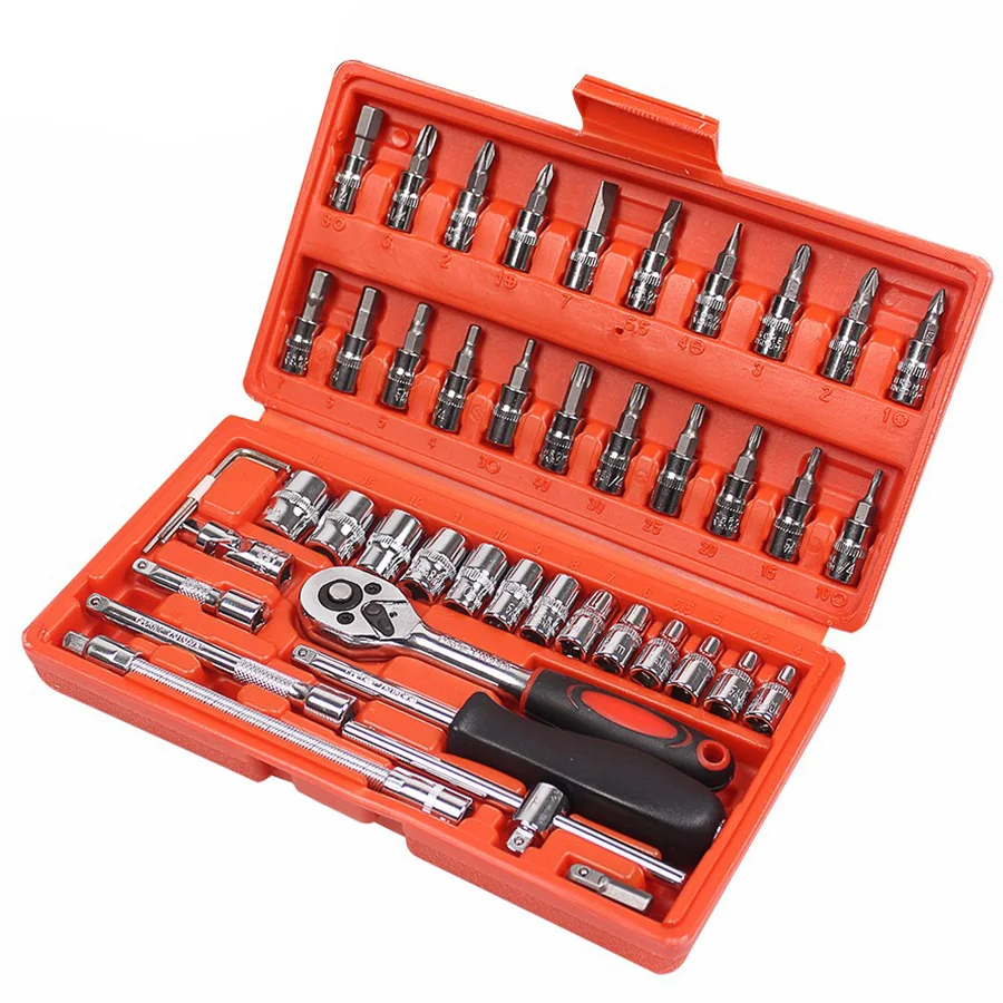 MX-DEMEL Car Repair Tool 46pcs 1/4-Inch Socket Set Ratchet Torque Wrench Combo Tools Kit Auto Repairing | Инструменты
