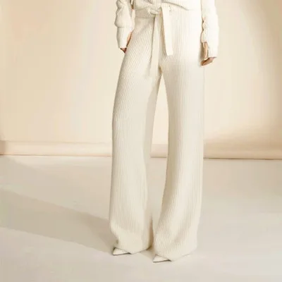 Кашемировые брюки с широкими штанинами Женские высокой талией Свободные