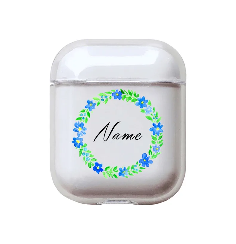 Чехол для Airpods Flower с именем «сделай сам», жесткий прозрачный чехол для наушников, Bluetooth наушники Airpods - Цвет: blue flowers