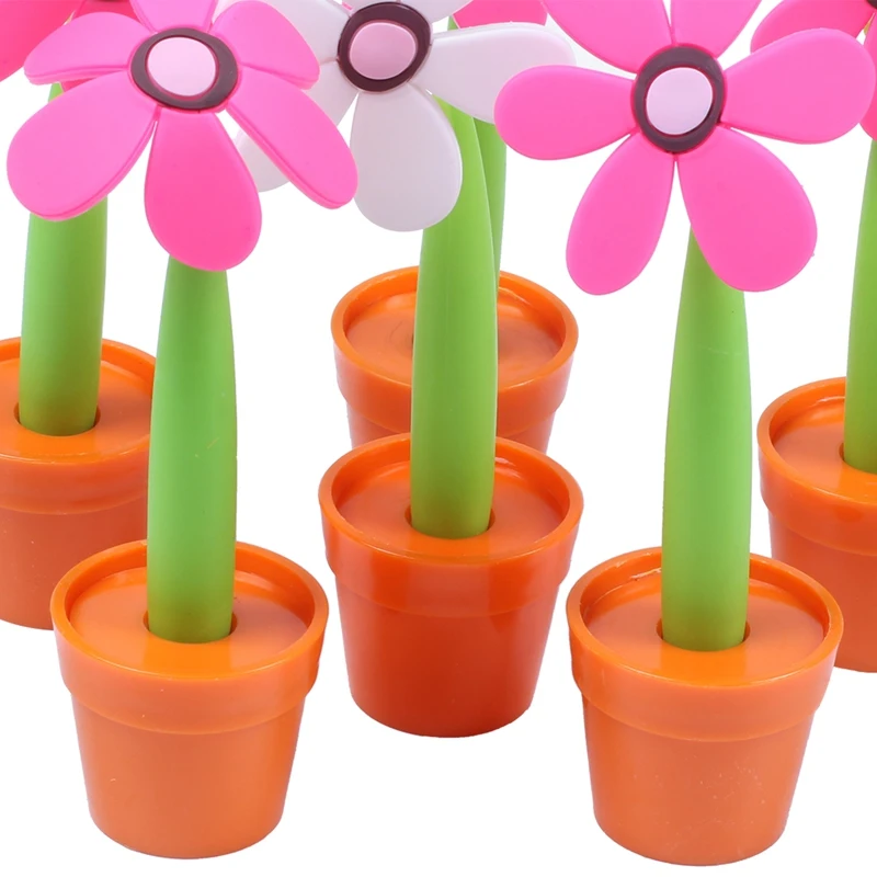 

6Pcs Creative Sunflower Ballpoint Pen Cute Flower Pot Modeling Beautiful Design Stationery For Student Kids As Gift