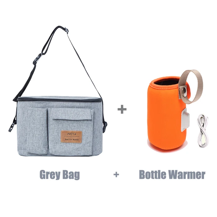 Grey bag with warmer PYETA/Новое поступление, сумка для детских колясок, органайзер для детских вещей, сумка для подгузников для мам, сумка для подгузников для хранения детских принадлежностей - Цвет: Grey bag with warmer