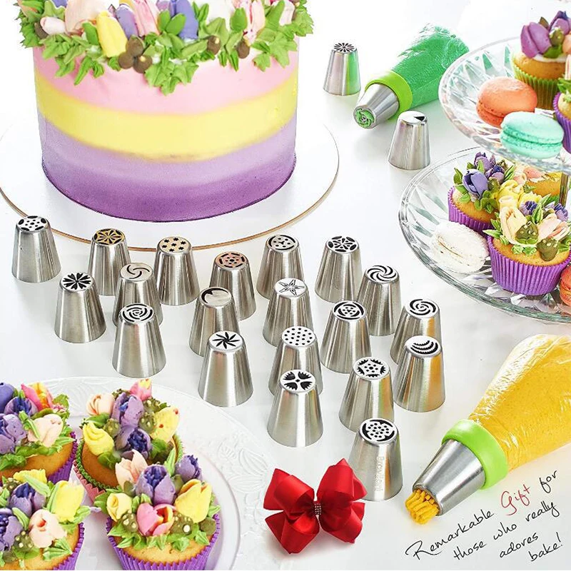 

27Pcs/Set Cake Decorating Nozzles Set Stainless Steel Icing Piping Bag Nozzles KItchen DIY Cream Cake Pastry Baking Decor Tools