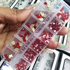 12 ячеек ABкрасочные ногти Стразы смешанного размера металлические заклепки Роскошные ювелирные изделия алмазные драгоценные камни жемчуг 3D блестящие украшения для ногтей P1