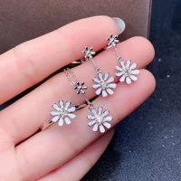 meibapj 3mm white moissanite flower jewelry set 925 silver ring earrings pendant 3 pieces suits wedding jewelry for women