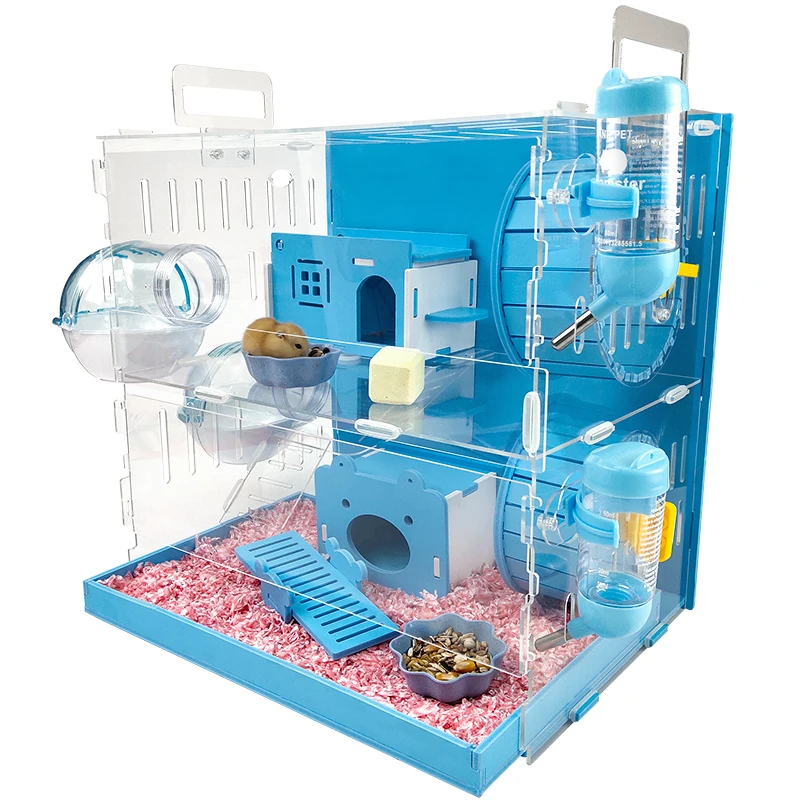 

Hamster Cage Acrylic Transparent Golden Bear Big Villa Double-layer Nest Hedgehog Supplies Package Complete