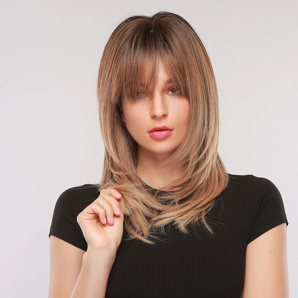 GEMMA из искусственных волос средние волнистый парик натуральных парики с челкой