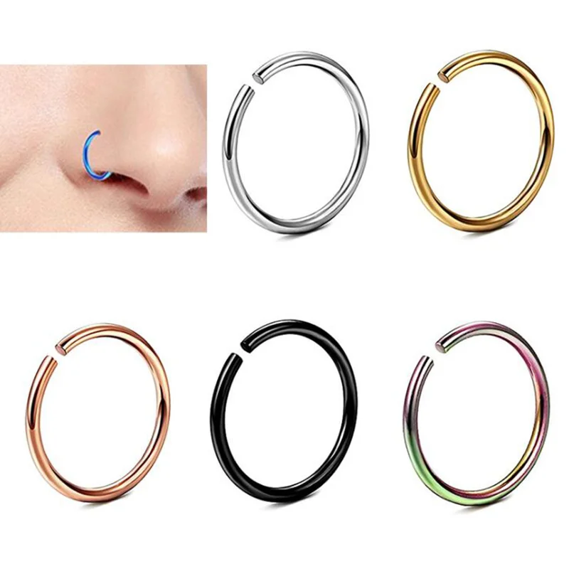 2 Pcs/lot Hip Hop Surgical stainless Steel Small Round Nose Ring Body Clip Hoop for Women Men Cartilage Piercing Punk Jewelry