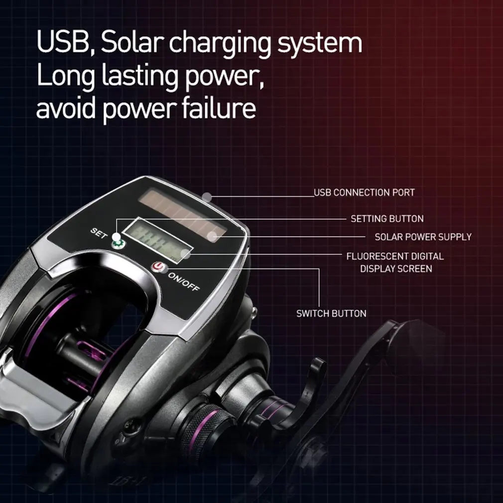 

Electronic Fishing Reel Counter Digital Display Baitcasting Reel 8:1 Speed Profile Counter Trolling Fishing Reel Right-handed