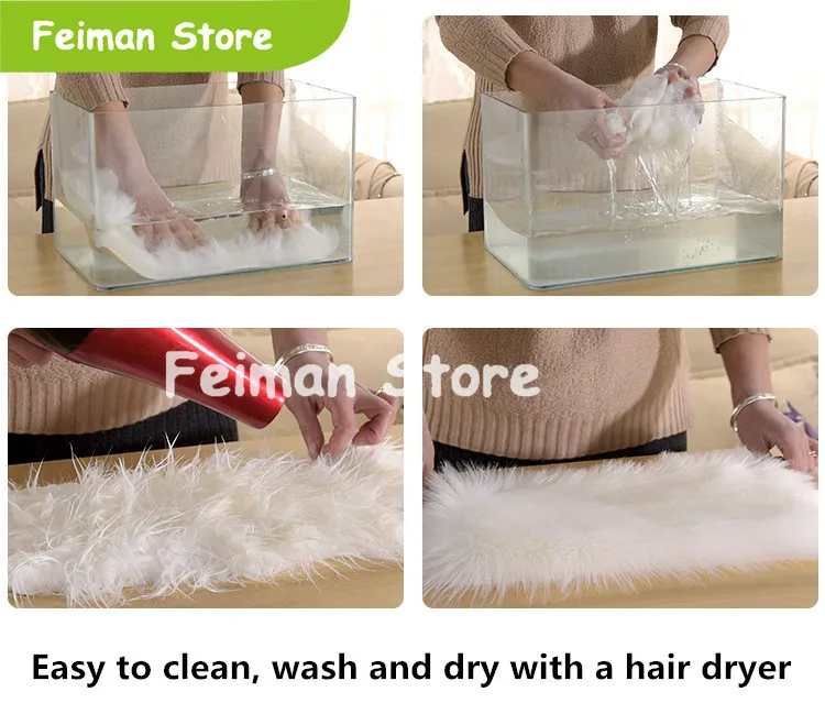 Artificial Wool Carpet Rectangle/Square garnish Faux Mat Seat Pad Plain Skin Fur Plain Fluffy Area Rugs Washable Home Textile