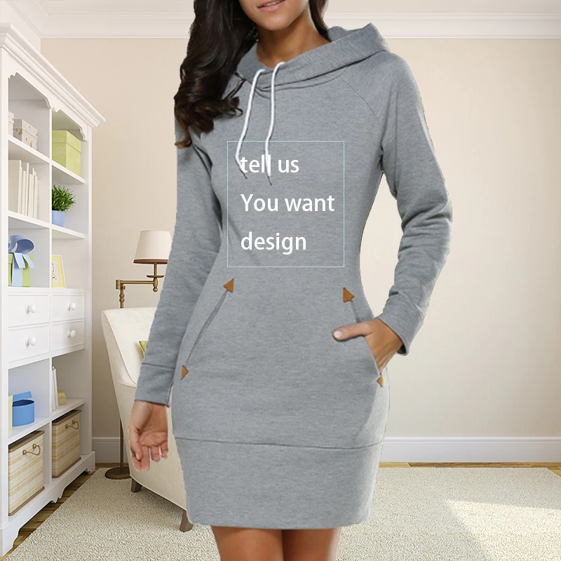 

Customize Autumn Women's Dress New Casual Slim Wrap Hip Siamese Skirt DIY Exclusive Picture Long Sleeve Hood Pullover S-3XL