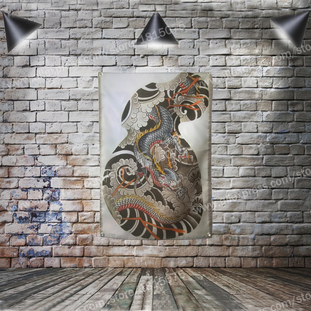 

Dragon Japanese Tattoo Flag Banner Home Decoration Hanging Flag 4 Gromments in Corners 3*5FT 96cm* 144cm