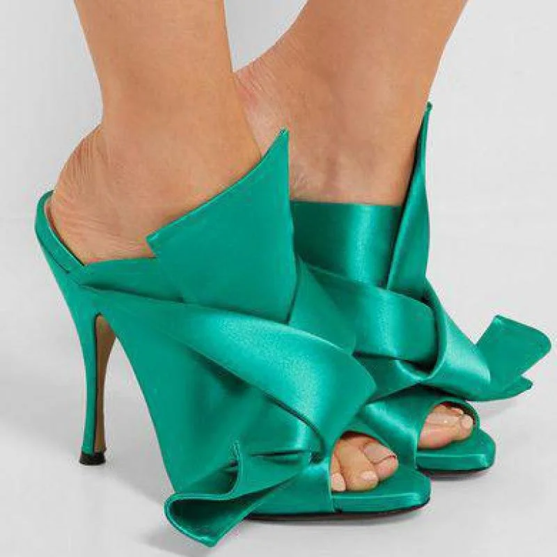 

Шлепанцы женские однотонные, пикантные сандалии из шелковой ткани, на высоком каблуке, с бантом-бабочкой, праздничная обувь, туфли-лодочки, ...