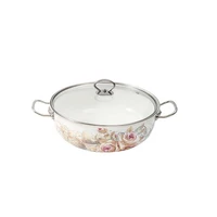 5l 30cm thickened enamel flat bottom soup pot with glass cover