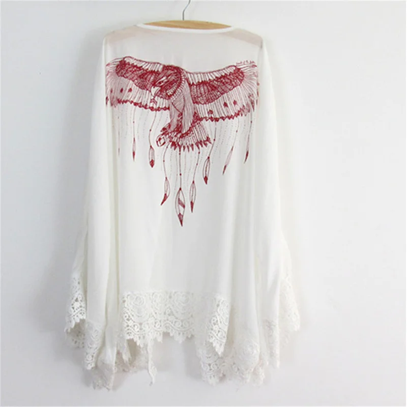 

Beach Cover Up Eagle Print Chiffon Kimono Swimwear Lace Bikini Bathing Suit Cover Ups Beach Cape Pareos For Women Beachwear