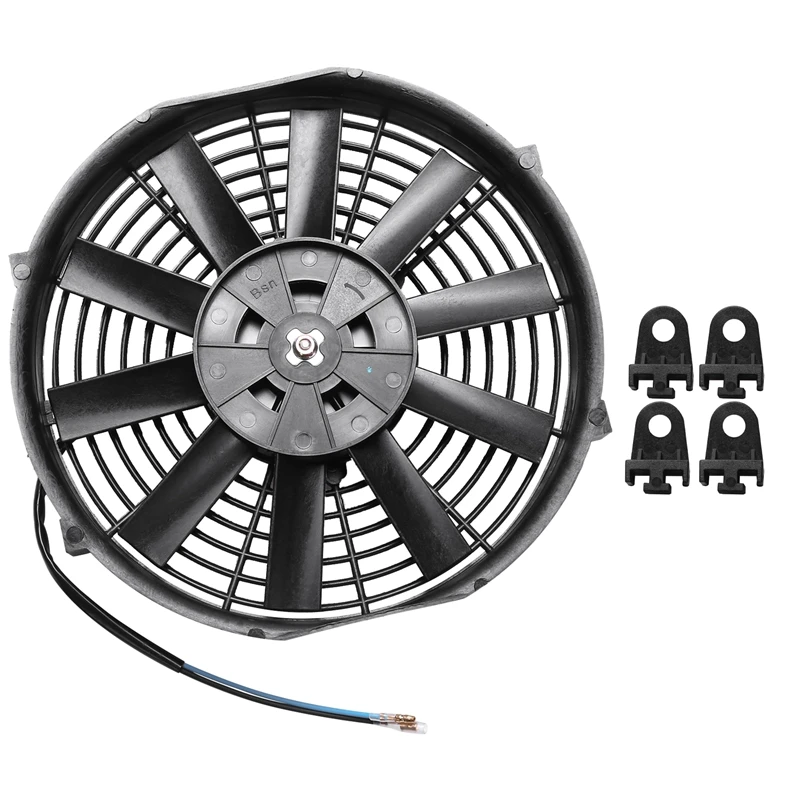 

10 Inch 12V 80W 2100Rpm Straight Black Blade Electric Cooling Radiator Tank Fan Mounting Kit Universal