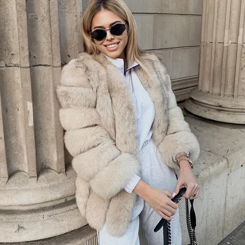 Tatyana Furclub Real Fur Coat Natural Fox Fur Coat For Women Jacket Girl  Winter Coat Girl Pink  O-neck Long Sleeve Street Style
