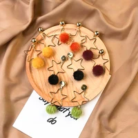 kpop star color plush ball earrings for women hollow gold color five pointed star earrings simple fashion jewelry trend new 2020