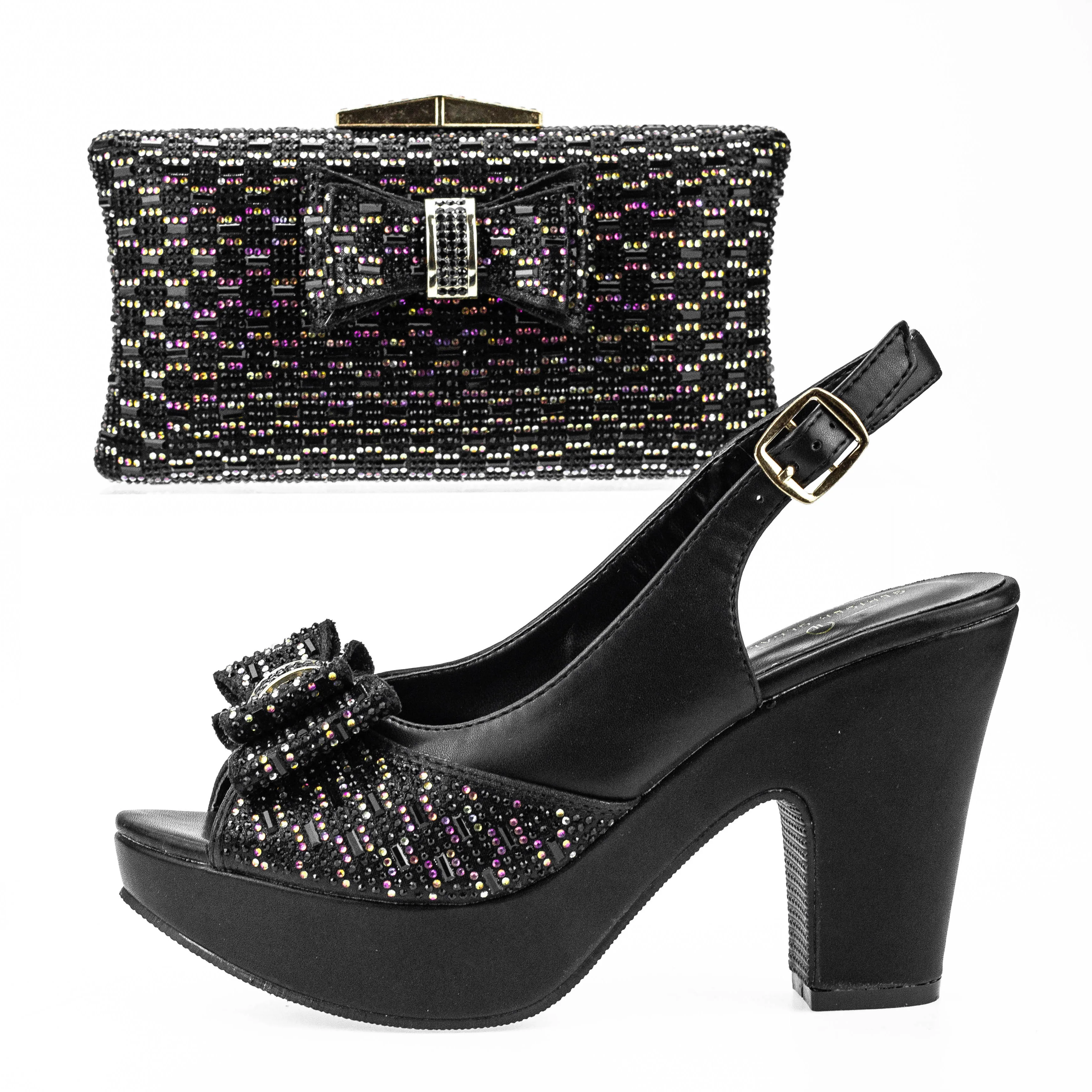 Bowknot Platform Shoes Summer Sandals Women 6245-35 Chunky Shoe with Bag Italian Wedding Pumps Heels Shoes and Matching Purse