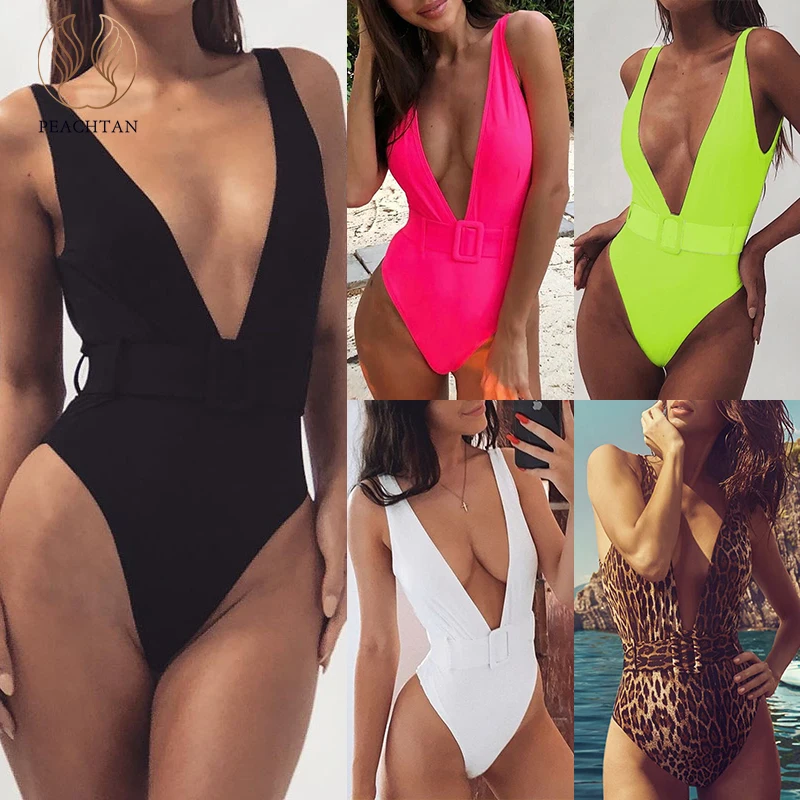 Peachtan Maillot de bain femme купальники женские боди Цельный купальник монокини с глубоким v-образным вырезом бикини пуш-ап