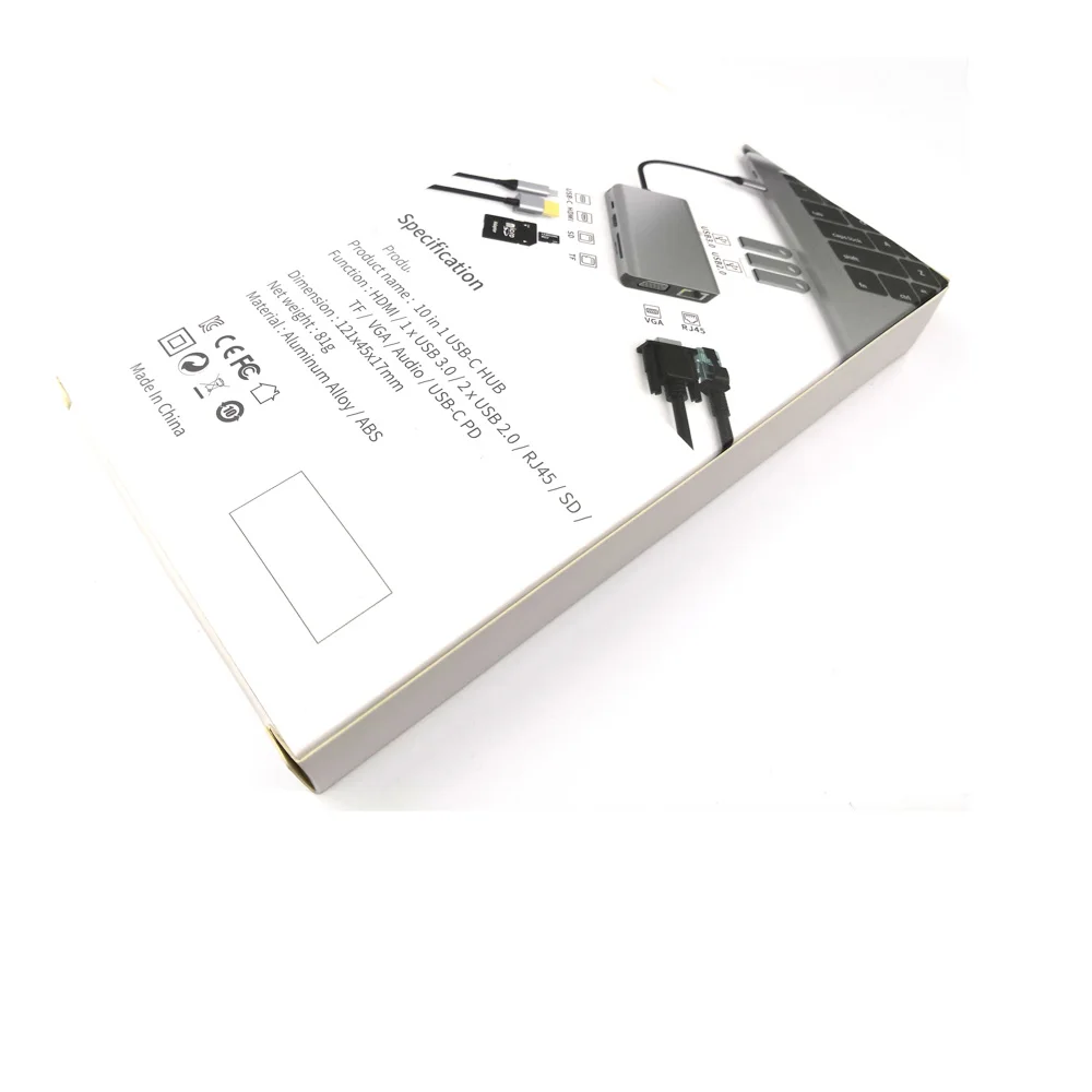 

10 In 1 USb Type C HUB Splitter To 4K HDMI VGA RJ45 PD USB 3.0 3.5mm Jack SD TF Card Reader Quick Charger Dock For MacBook