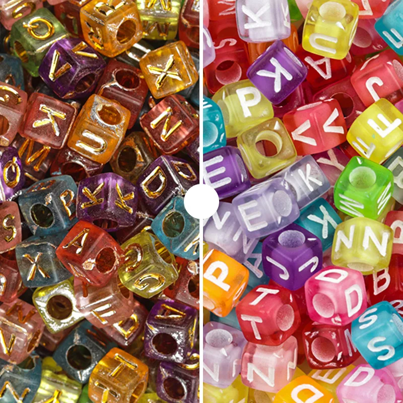 

500pcs 6*6mm Acrylic Square Alphabet Beads Loose Spaced Seed Beads for Needlework Jewelry Making DIY Charms Bracelet Necklace